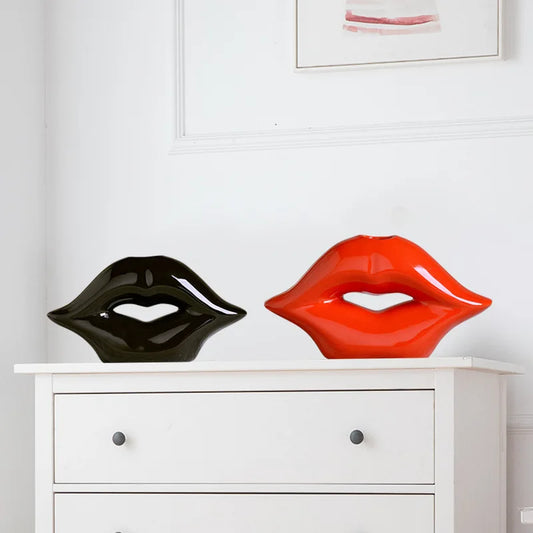 Red Lips Ceramic Vase