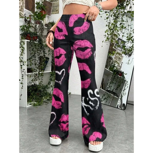 Pink Lips Flare Pants