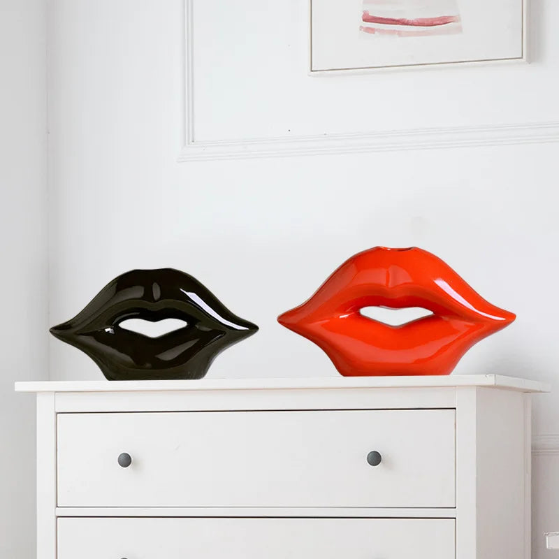 Red Lips Ceramic Vase