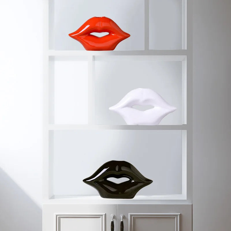 Red Lips Ceramic Vase