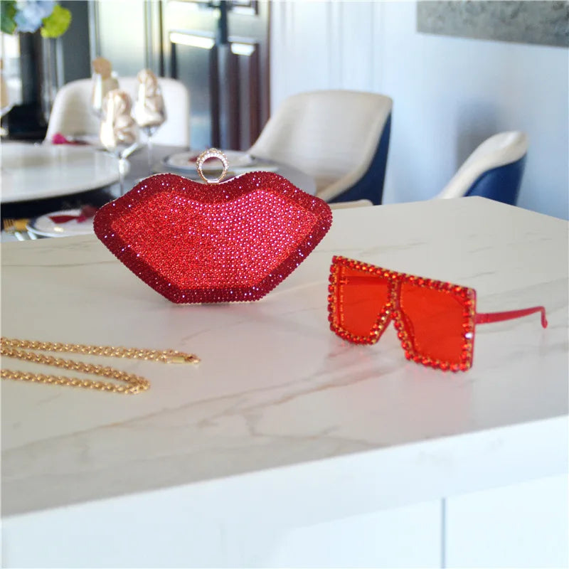 Rhinestone Lips Evening Bag